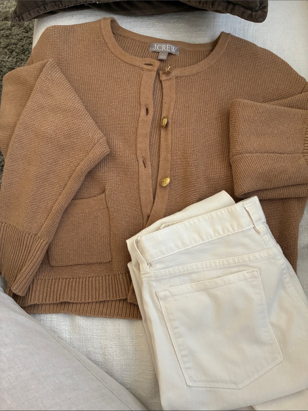 J. Crew Camel Brown Button-Front Knit Cardigan
